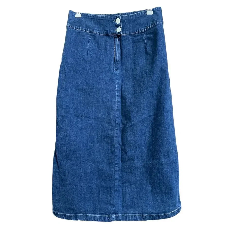 Monterey Bay Vintage Denim Fringed Midi Pencil Skirt size 10